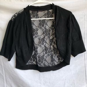 Short lace and knit cardigan